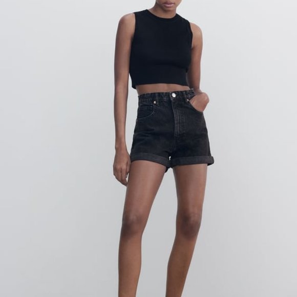 Zara Pants - High-Waisted Mom Fit Denim Shorts